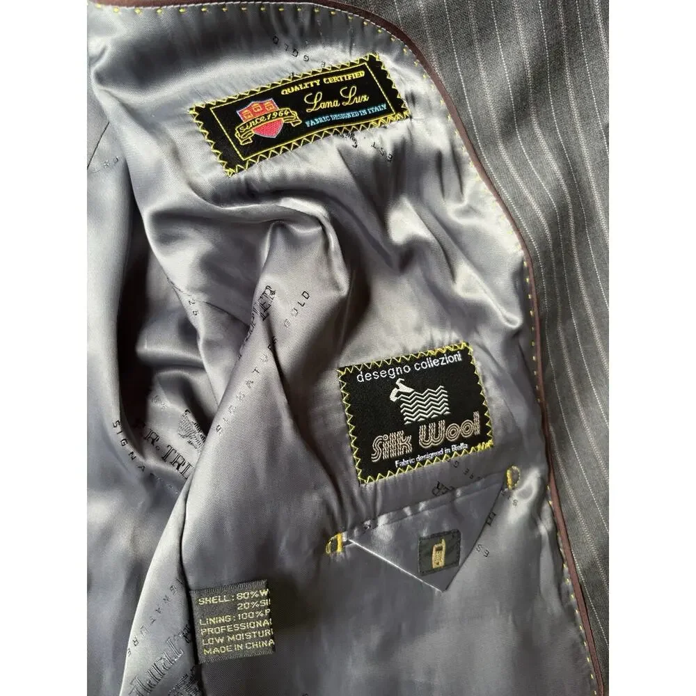 F.R. Tripler Mens Silk Wool Blend PIn Striped Gray Blazer Suit Coat Size 46